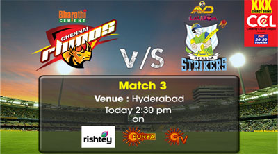 Kerala Strikers vs Chennai Rhinos Live Streaming CCL 2016