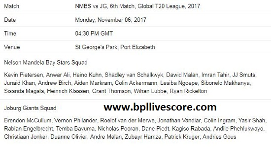 Nelson Mandela Bay Stars vs Joburg Giants Live Score T20 Global League 2017