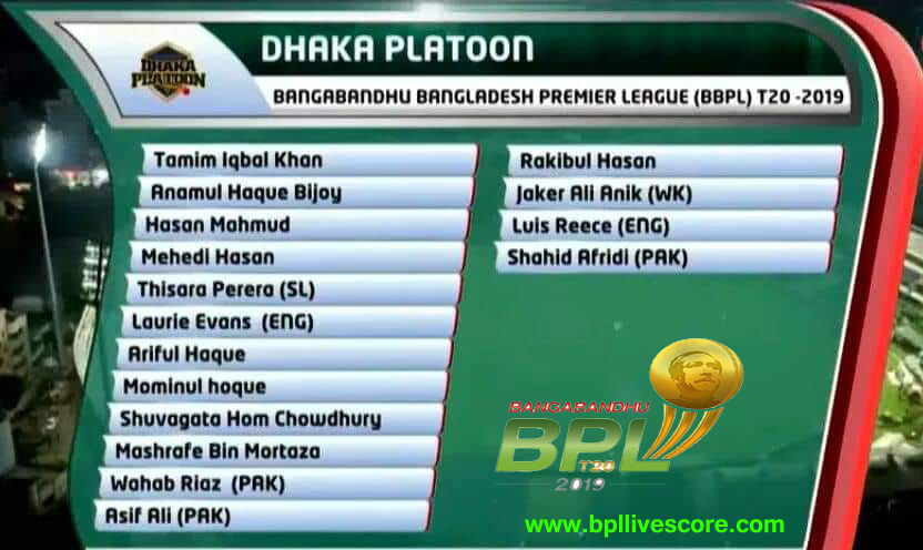 Dhaka Platoon Player List and Team Squad BPL